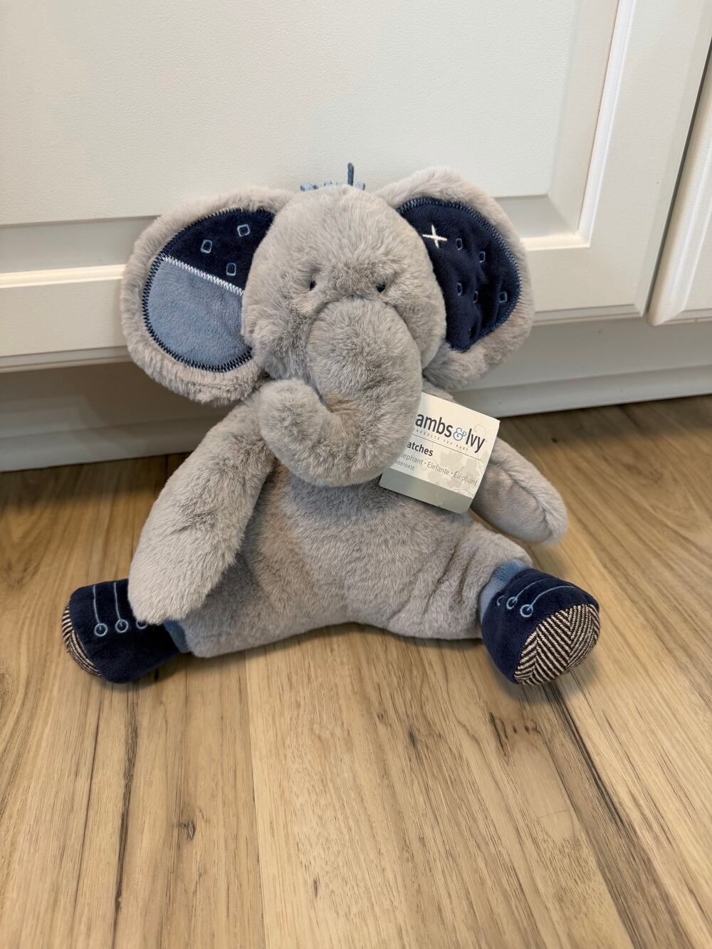 NWT Lambs & Ivy Indigo Elephant Patches Baby Plush Blue Gray 12” Stuffed Animals